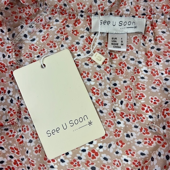 See u Soon Floral  Semi Sheer Long Sleeve Top with Ruffle - Picture 3 of 10